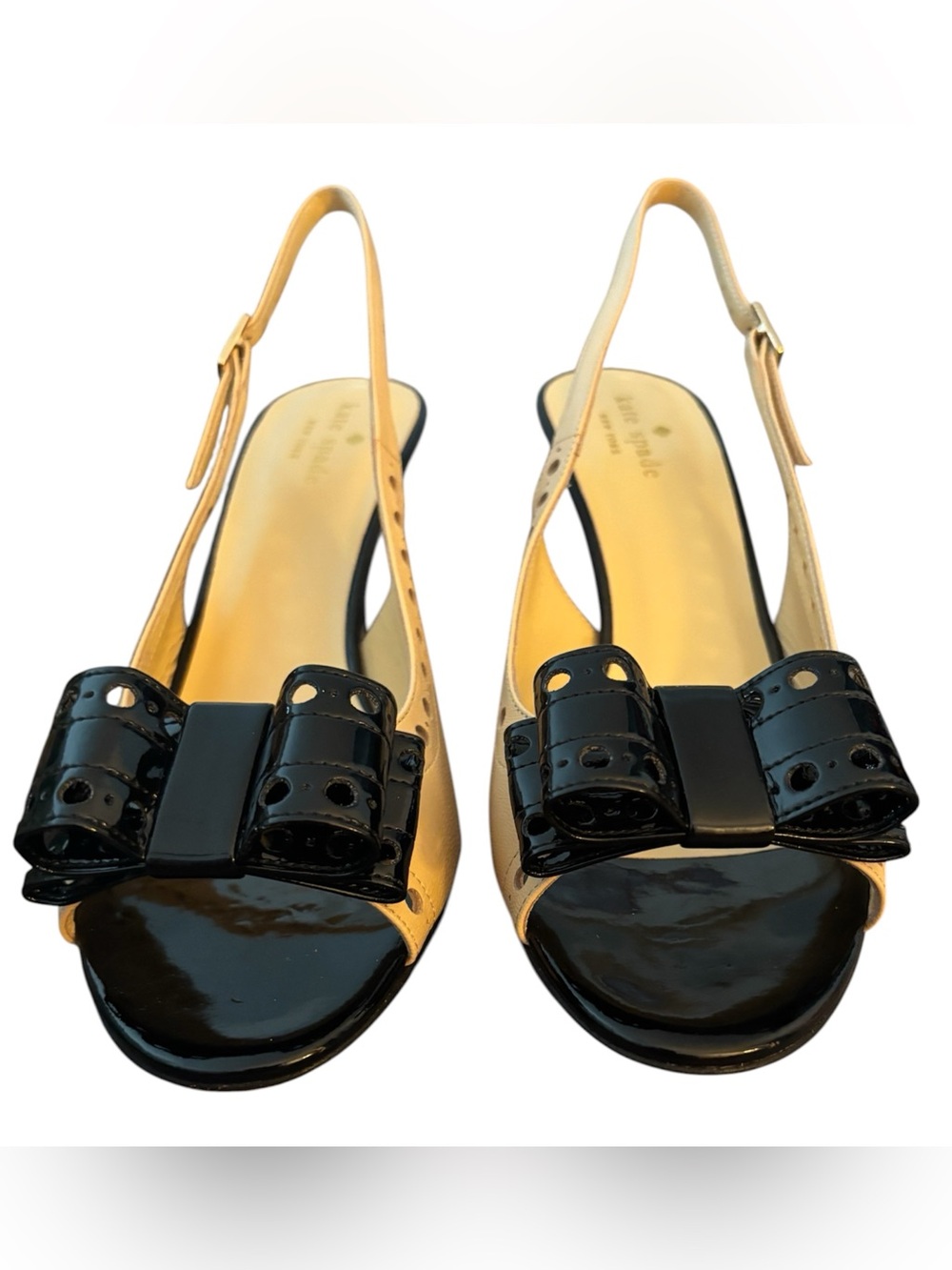 Size 9 1990’s Kate Spade Black Patent Bow Slingback Sandals Brand New